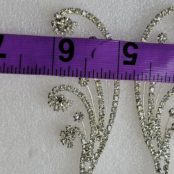 Silver Tone Crystal Tassel Earrings Bridal Chandelier Earrings - Picture 3 of 10